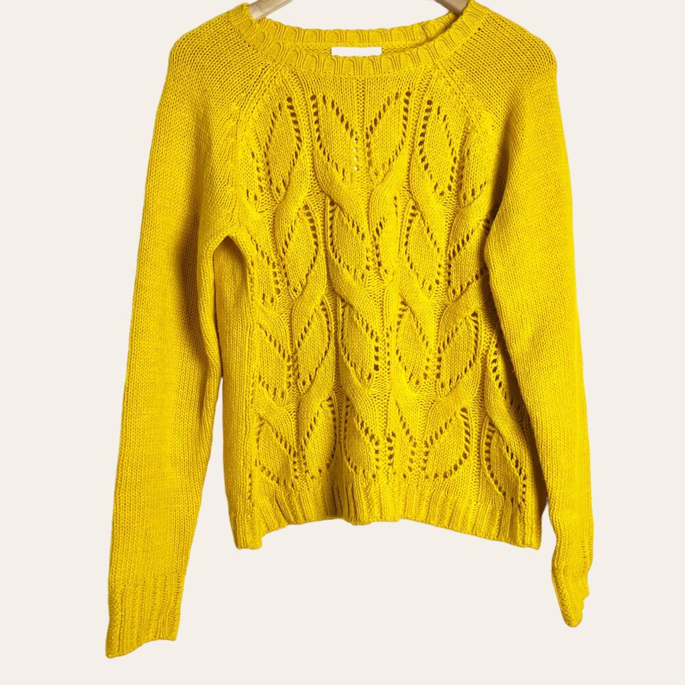 1901 Mustard Yellow Chunky Piontelle Knit Crewneck Pullover Sweater Size L - Picture 2 of 9